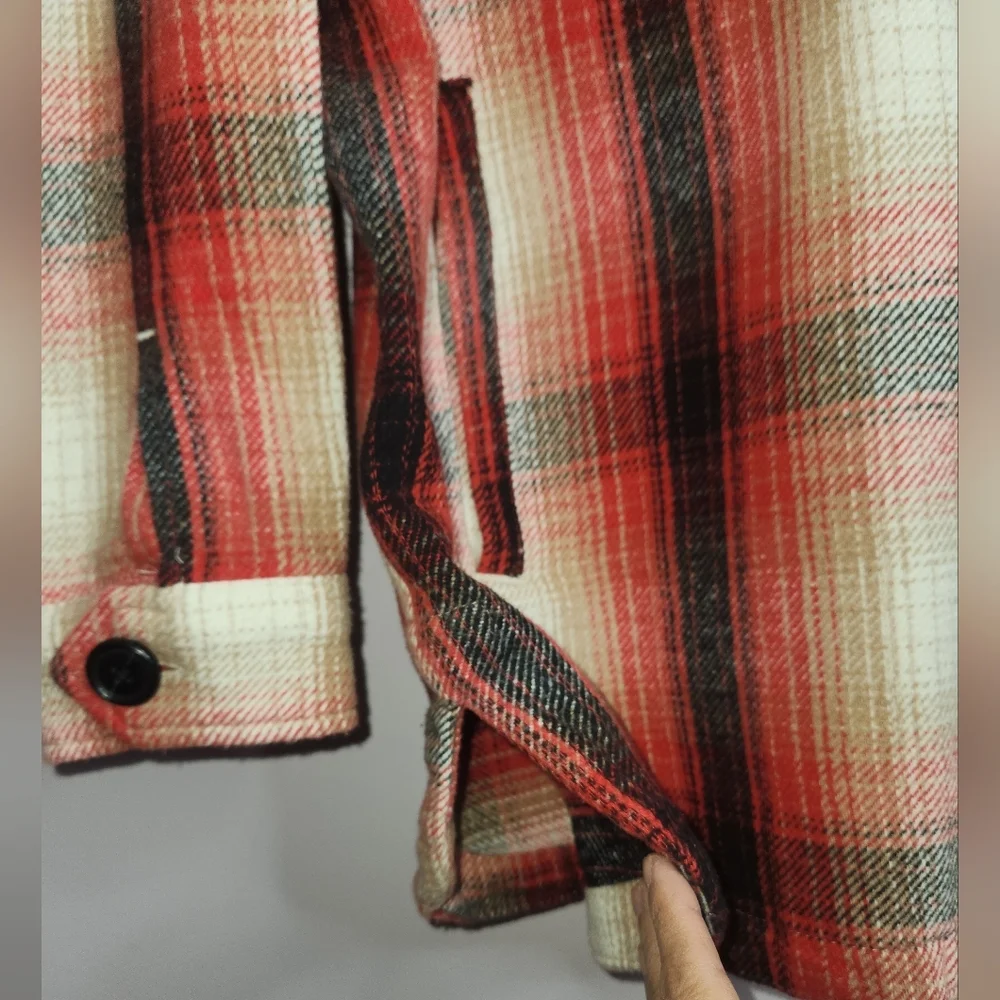 LUCKY BRAND Red plaid Oversized Shirt Jacket, size S